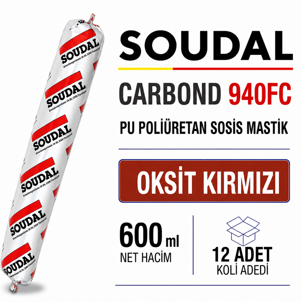  Soudal Poliüretan Sosis Mastik 940FC Oksit Kırmızı 600 ML (12 Adet) - Çok Amaçlı Dolgu ve YapıştırıcıSoudalSoudal Poliüretan Sosis Mastik 600 Ml 940Fc Oksit Kırmızı-(12 Adet)940fc-OkstK.-600
