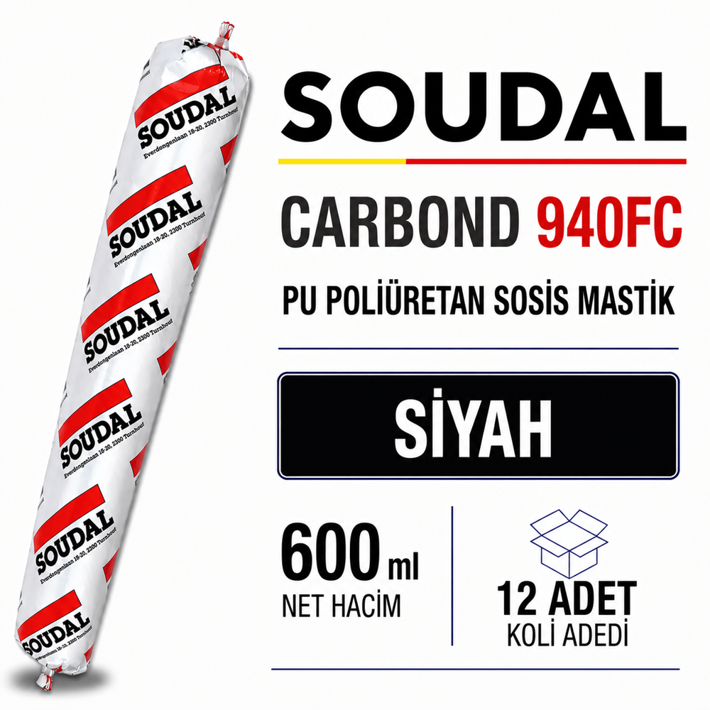  Soudal Poliüretan Sosis Mastik 940FC Siyah 600 ML (12 Adet) - Çok Amaçlı Dolgu ve YapıştırıcıSoudalSoudal Poliüretan Sosis Mastik 600 Ml 940Fc Siyah-(12 Adet)940fc-Siyah.-600