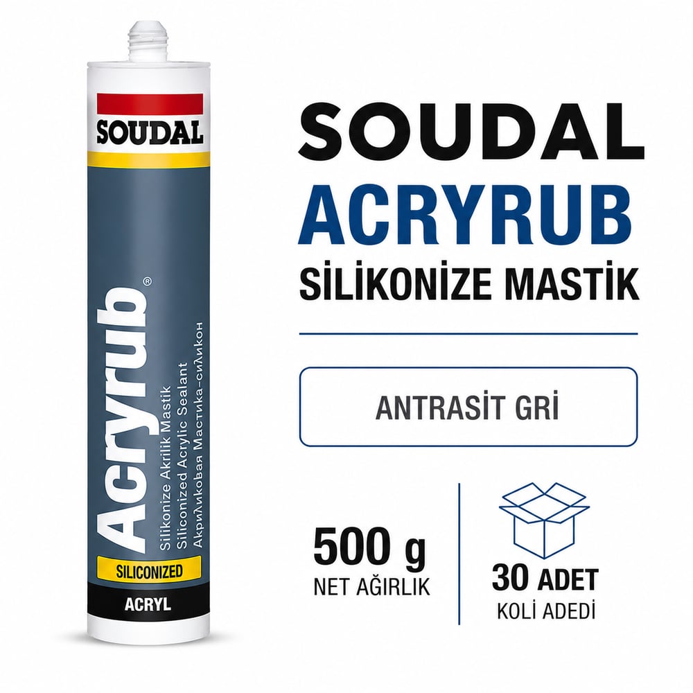  Soudal Silikonize Mastik Antrasit Gri 500 Gr (30 Adet) - Trend RenkSoudalSoudal Silikonize Mastik 500 Gr Ant.Gri -(30 Adet)275.02.AK04