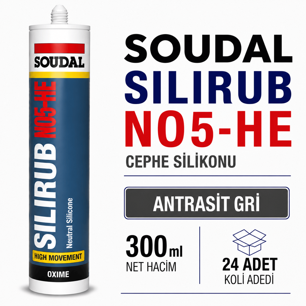 Soudal Silirub NO5-HE Antrasit Gri Nötr Cephe Silikonu 300 ml | Toolora MarketSoudalSoudal Silirub NO5-HE 300 ml Antrasit Gri Cephe Silikonu (24 Adet)NO5-HE-Antrasit Gri