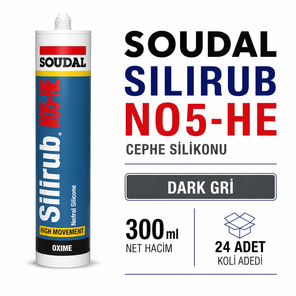 Soudal Silirub NO5-HE Dark Gri Nötr Cephe Silikonu 300 ml | Toolora MarketSoudalSoudal Silirub NO5-HE 300 ml Dark Gri Cephe Silikonu (24 Adet)NO5-HE-DarkGri