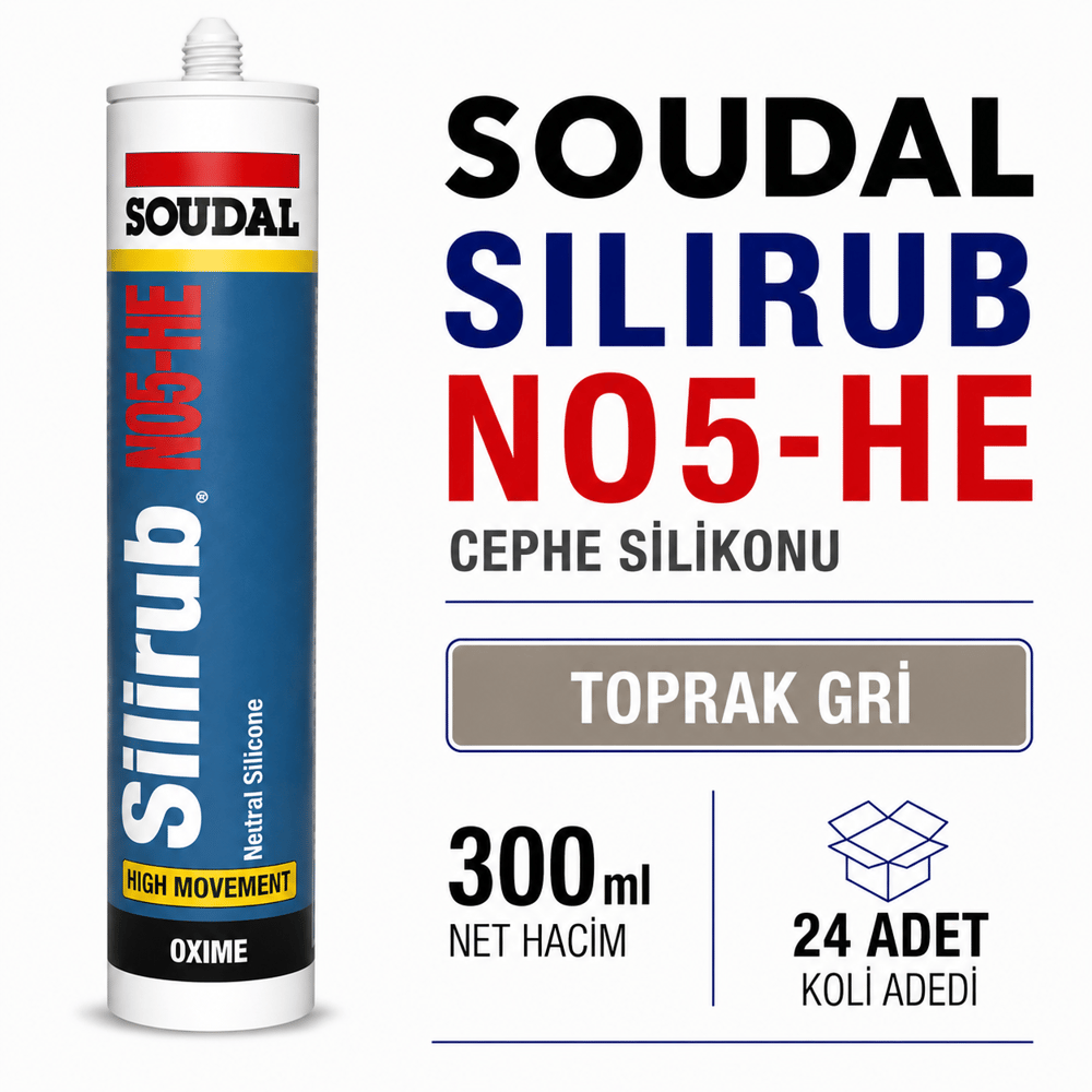 Soudal Silirub NO5-HE Toprak Gri Nötr Cephe Silikonu 300 ml | Toolora MarketSoudalSoudal Silirub NO5-HE 300 ml Toprak Gri Cephe Silikonu (24 Adet)NO5-HE-ToprakGri