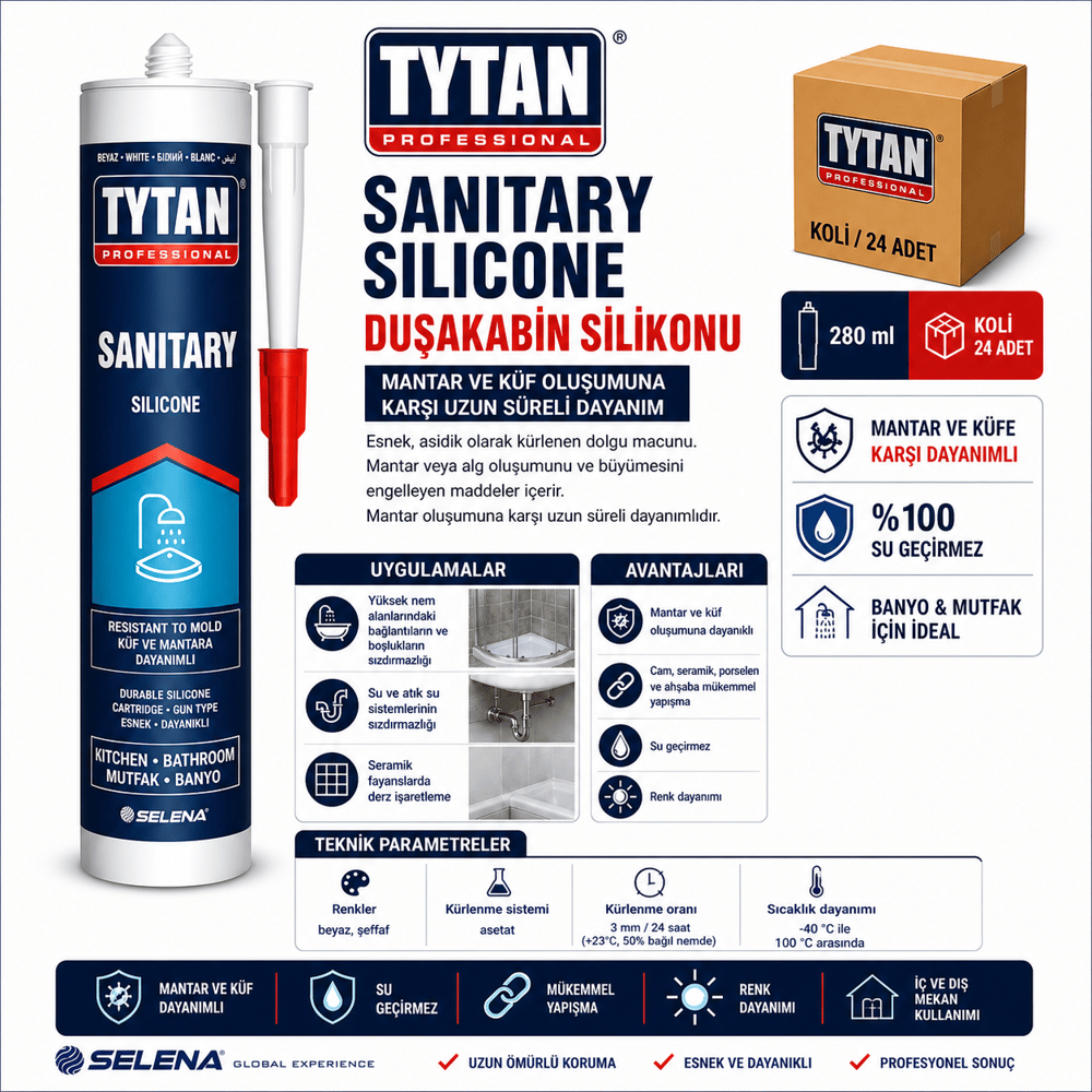 Tytan Duşakabin Silikonu 280 ML – Küf ve Mantar DirençliTytanTytan Duşakabin Silikonu 280ML-(24 Adet)TYT-SIL-SHF-280
