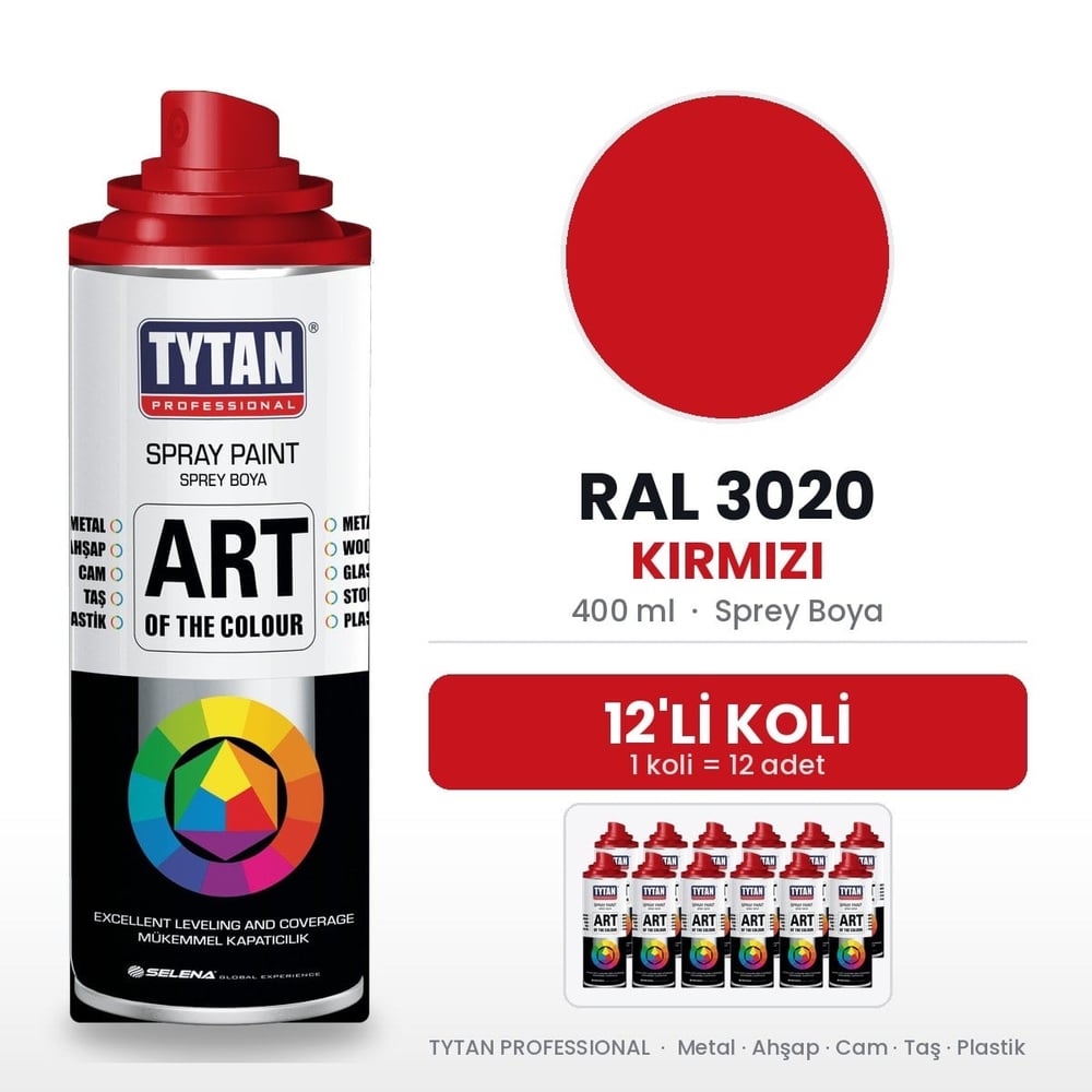 Tytan Sprey Boya 400 Ml Ral3020 Kırmızı-12'li KoliTytan