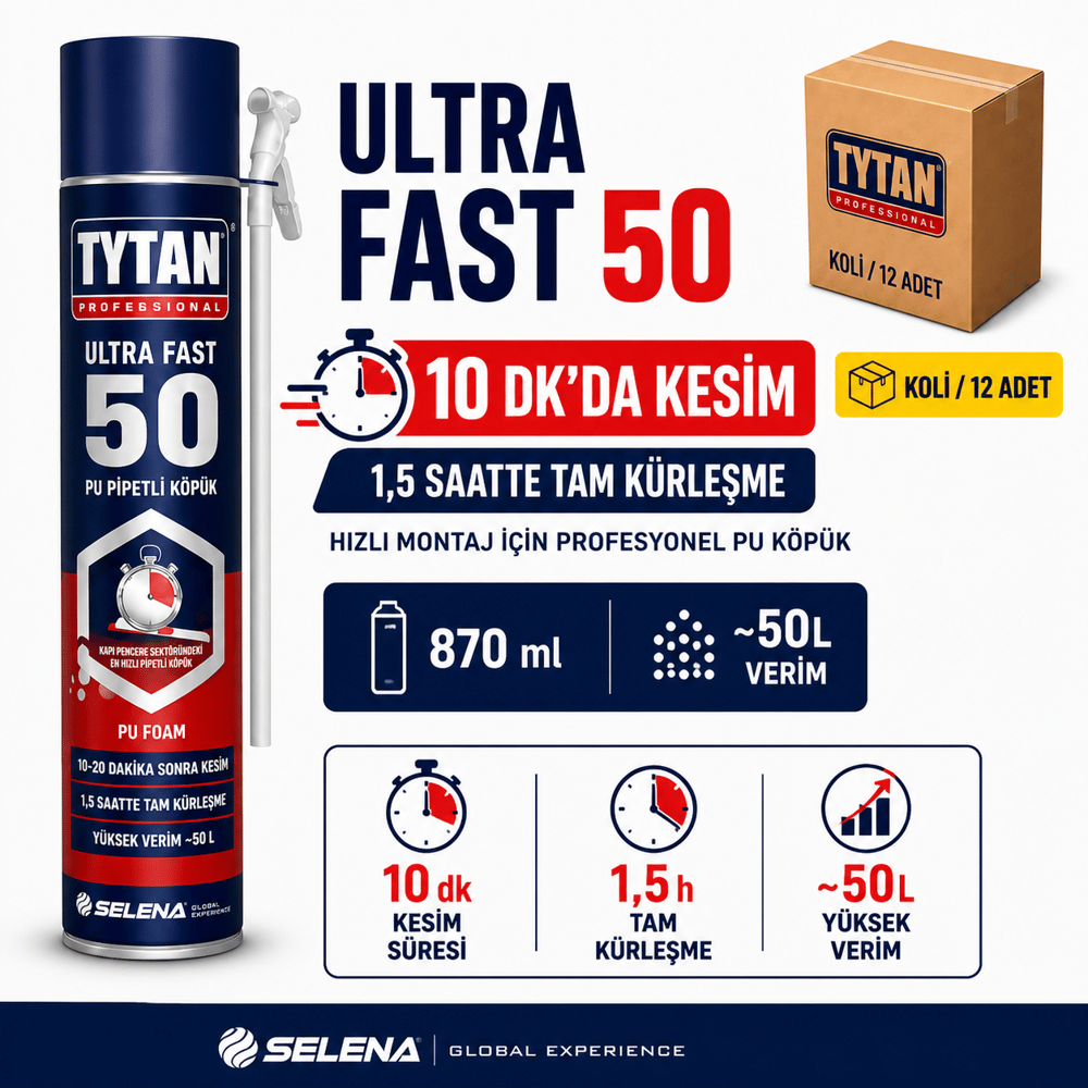 Tytan Ultra Fast 50 PU Pipetli Köpük 750 ML – Hızlı KürlenmeTytanUltra Fast 50 PU Pipetli Köpük 750ML-(12 Adet)TYT-UF50-GUN-880
