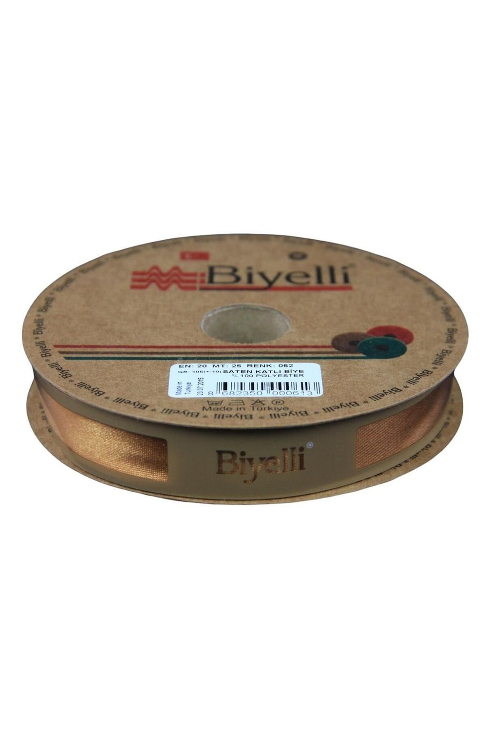Biye Saten Katlı 062 Açık Hardal 2 cm 25 Metre %100 Polyester