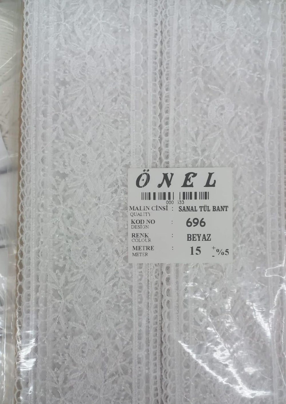 Dantel Polyester Sanal Tül Bant Beyaz 15 Metre En 6 cm ON-696-B