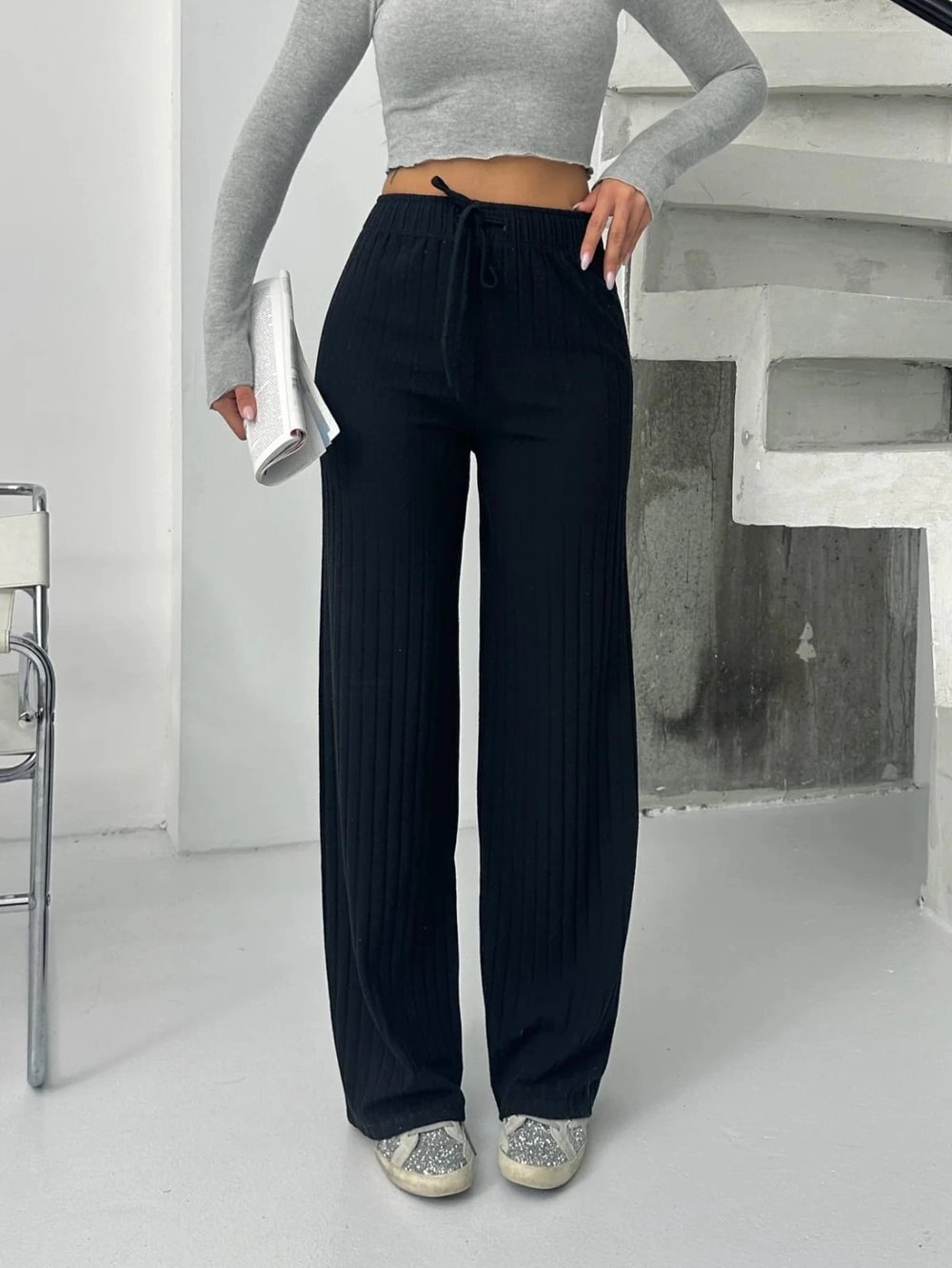 Fitilli şardonlu pantolon siyah a4058