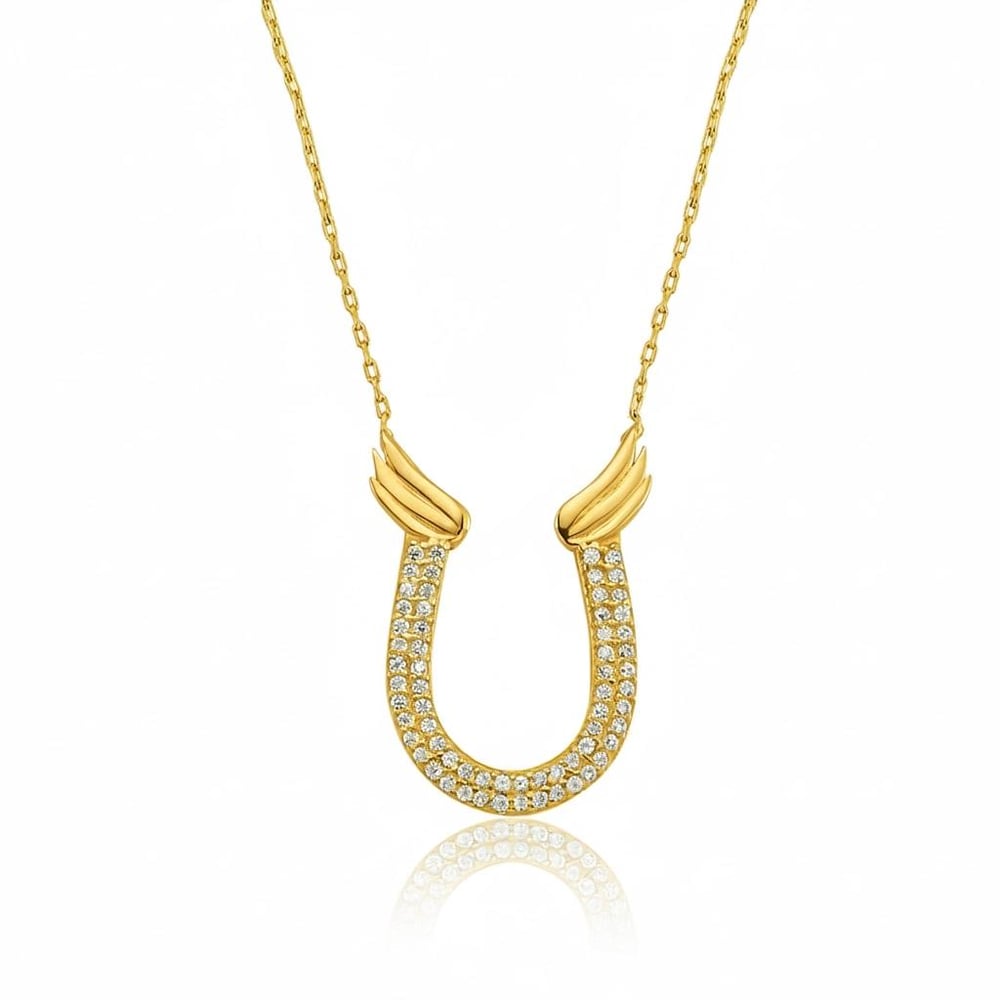 Gümüş Gold Zirkon Taşlı Nal Kadın Kolye