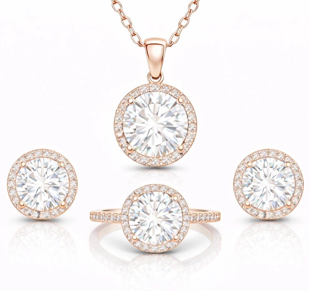 Gümüş Rose Yuvarlak Montür Tek Taş Set