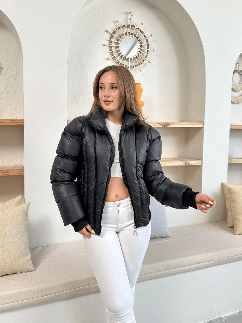 Puffer kısa mont siyah st25534