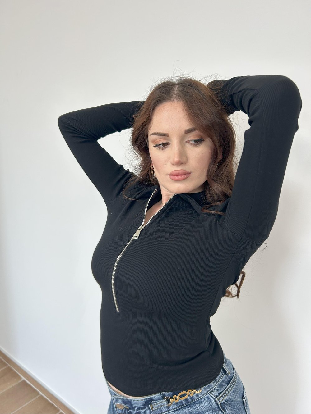 Fermuarlı siyah Bluz