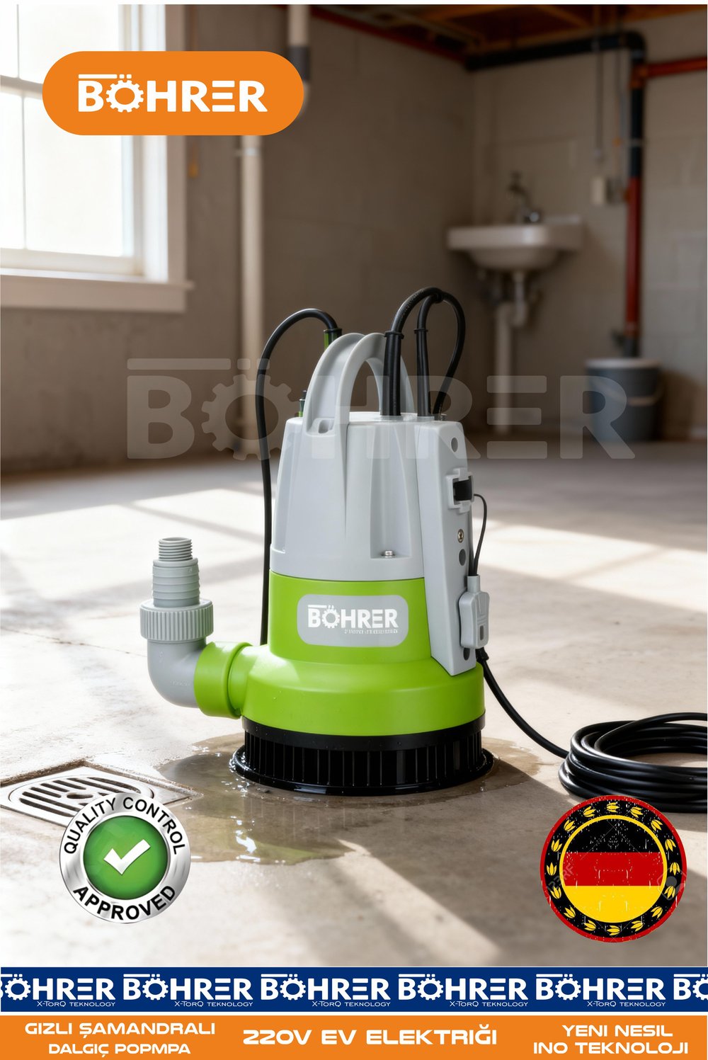 400W GİZLİ ŞAMANDRALI 5M EMME PLASTİL DALGIÇ SU TAHLİYE DRENAJ POMPASI