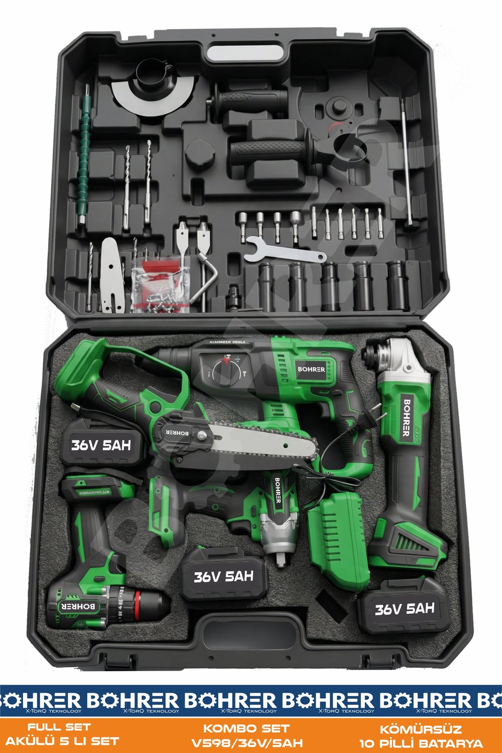 AKÜLÜ 3 BATARYALI BA011237  5 Lİ SET TAŞLAMA+VİDALAMA+HİLTİ+SOMUN+TESTERE