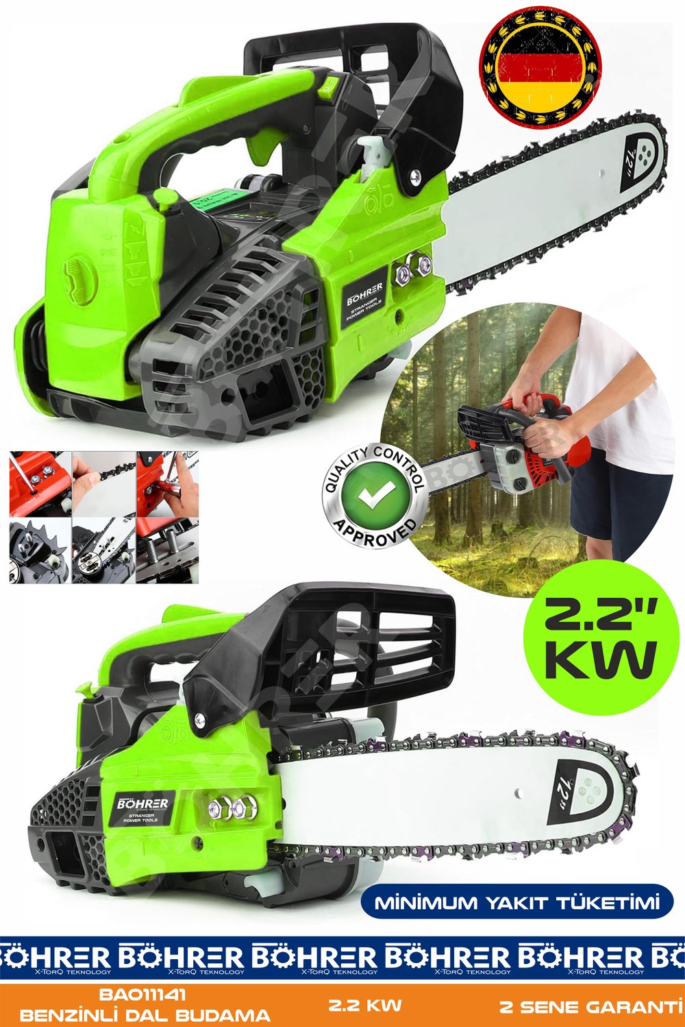 ALMAN DESİGNE BA011141Y RED PROFESYONEL 25CM 12'' 2.2 KW BENZİNLİ ZİMCİRLİ DAL BUDAMA BIÇKI HIZAR TESTERESİ