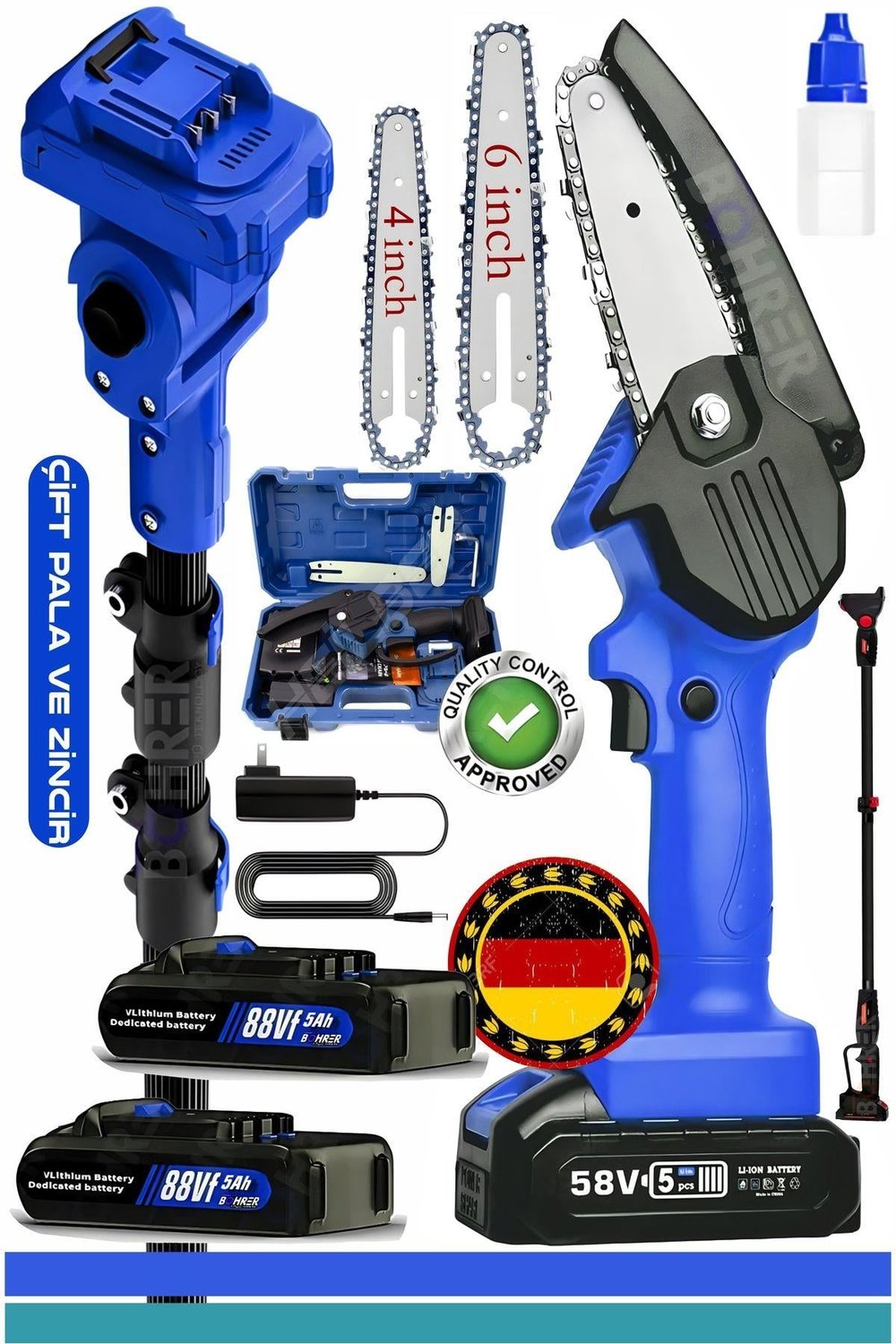Alman V258 5ah 25 Mm Teleskop Uzatmalı Kömürsüz Blue Akülü Budama Testeresi 6