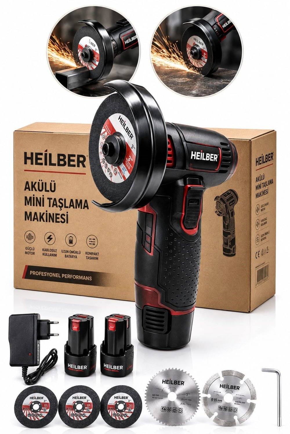 BA011537 Akülü Mini Taşlama Makinesi 3 İnç Şarjlı Avuç Taşlama Spiral Kesme Makinesi 2 Akülü Profesyonel Set