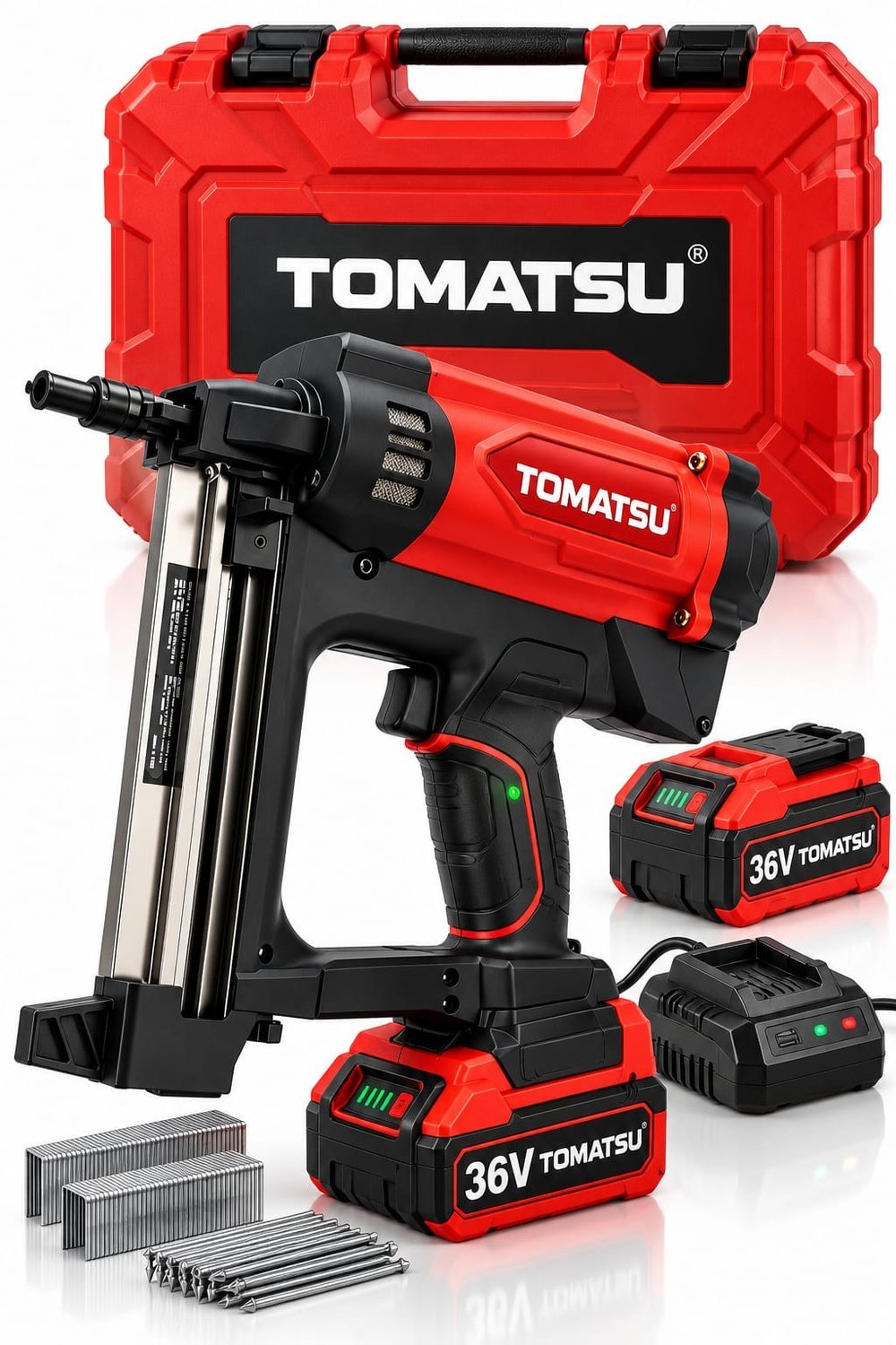 BA0115511 36V Profesyonel Akülü Çivi Çakma Tabancası – Çift Akülü Şarjlı Çivi Tabancası, Ahşap Mobilya Montaj ve Marangozluk İçin Taşıma Çantalı Set