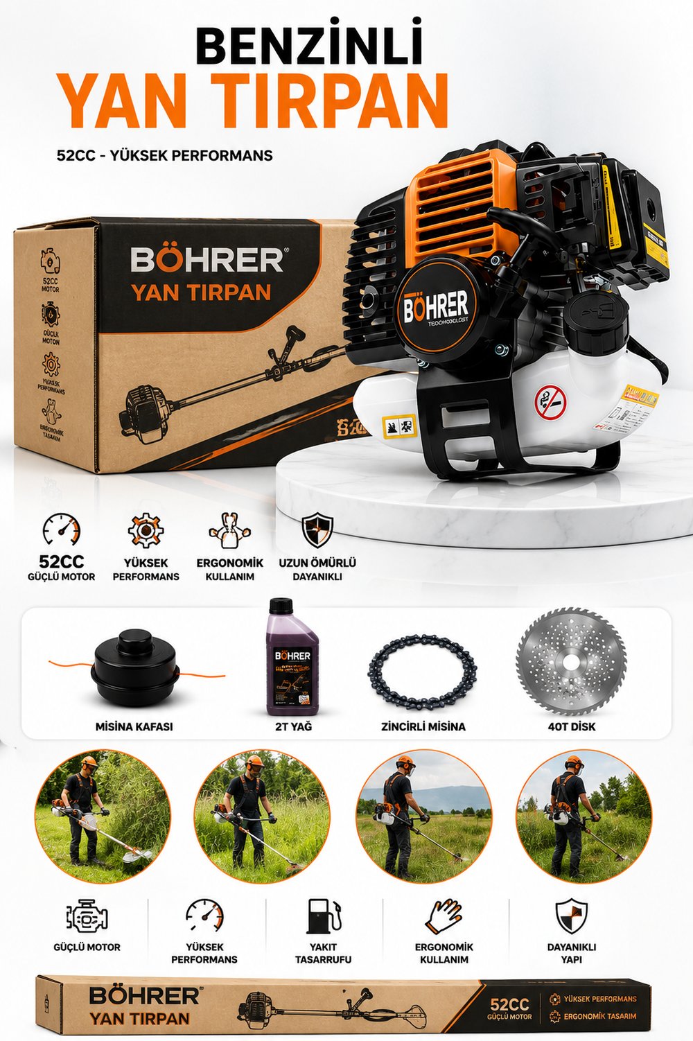 BÖHRER BA011356 YENİ MODEL BENZİNLİ YAN TİPİ ÇİM BİÇME - TIRPAN