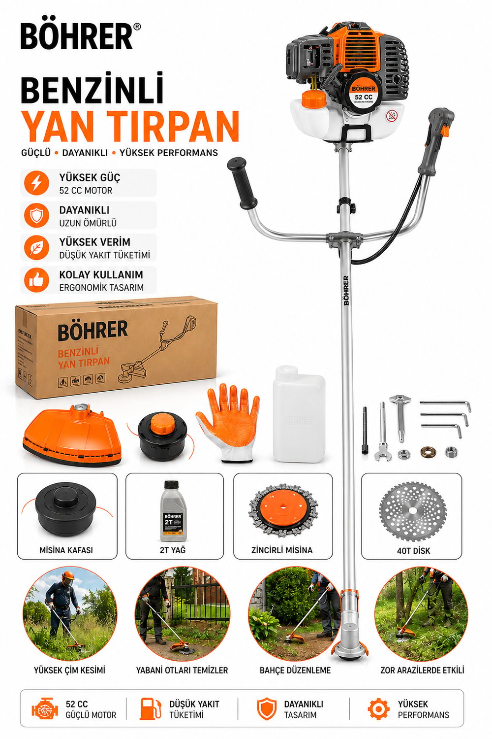 BÖHRER BA011357 BENZİNLİ YAN TİPİ TIRPAN MAKİNESİ