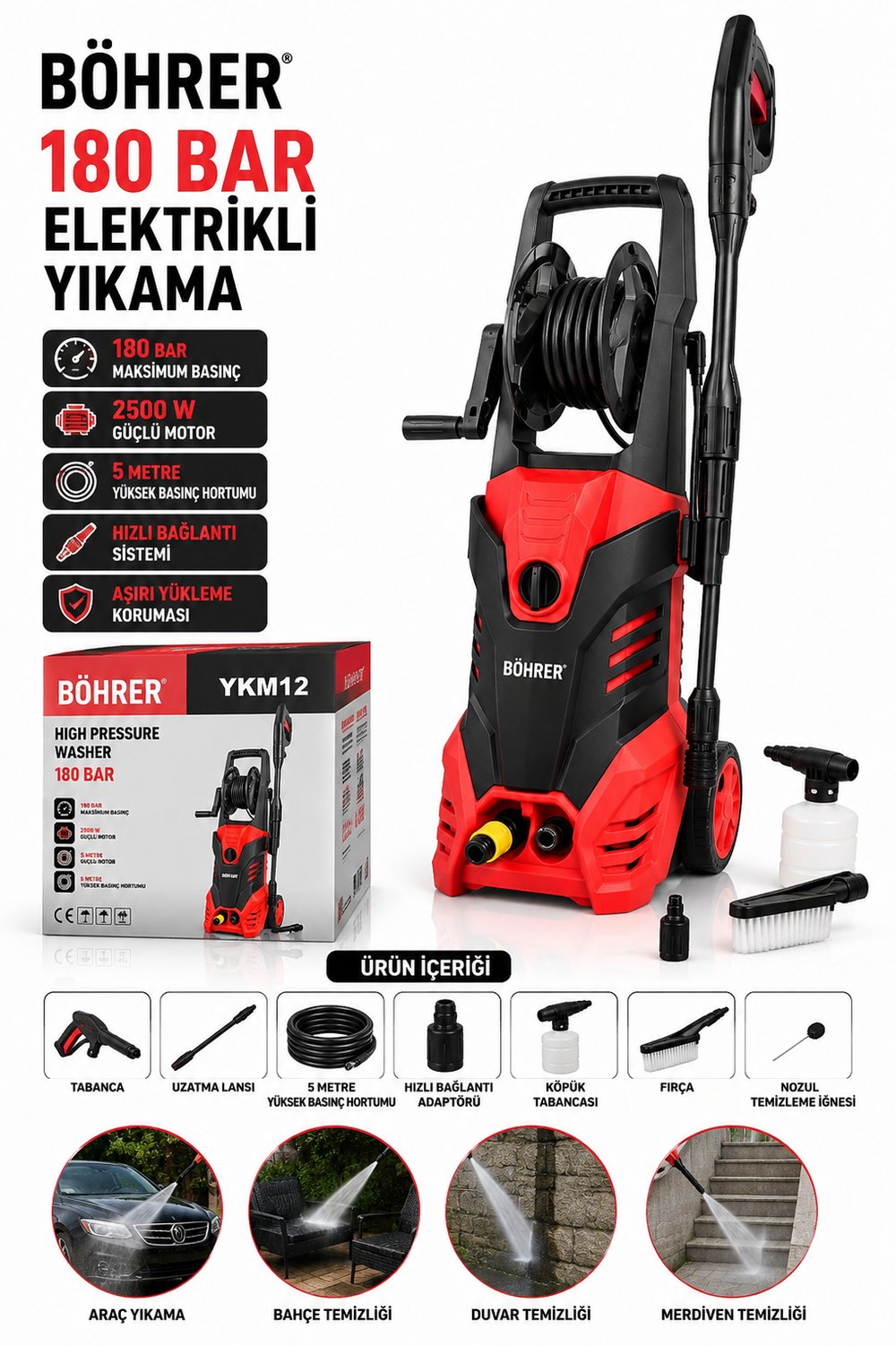 BÖHRER BA011363 180 BAR PRO YÜKSEK BASINÇ ARAÇ OTO YIKAMA MAKİNESİ