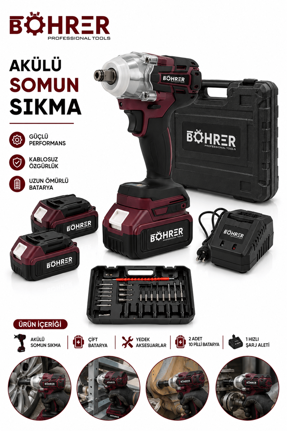 BÖHRER BA011406 ÇİFT AKÜLÜ DARBELİ 450NM ŞARJI SOMUN SIKMA MAKİNESİ