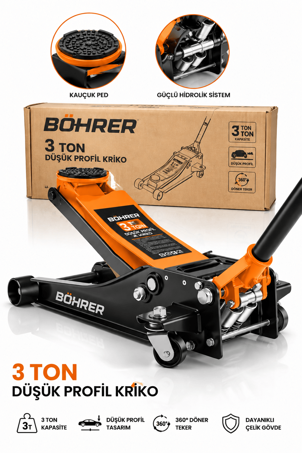 BÖHRER BA011436 3 TON DÜŞÜK PROFİL ÇİFT PİSYON AĞIR GARAJ TİPİ HİZMET OTO ARAÇ KALDIRMA KRİKOSU 