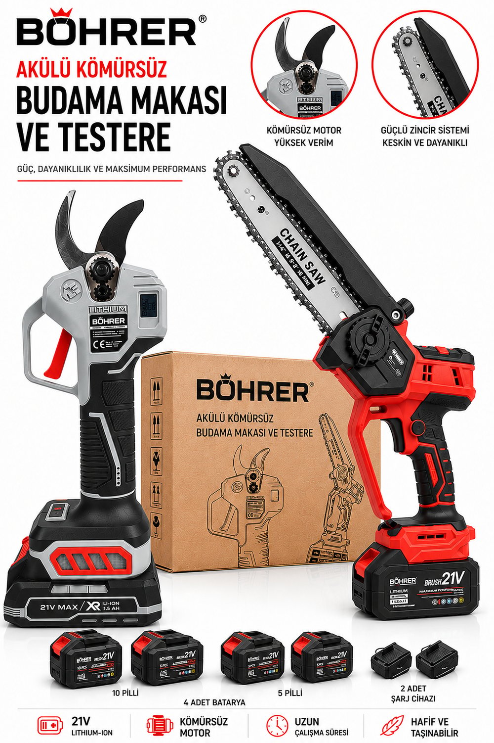 BÖHRER BA011508 DAL BUDAMA BAHÇE SETİ - 30MM DİJİTAL MAKAS + 20CM KÖMÜRSÜZ TESTERE