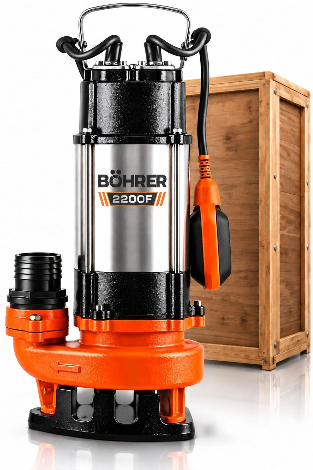 BÖHRER BA0115497 V2200F 2,2 kW 3 HP Bakır Sargılı Drenaj Dalgıç Su Pompası – 380 L/Dk Debi, 16 Metre Basma Yüksekliği, Şamandıralı