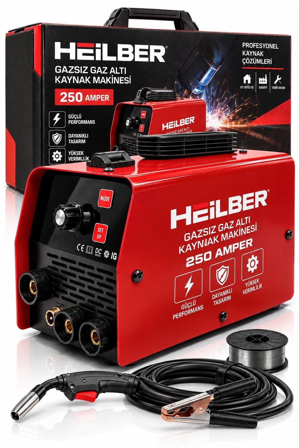 HEILBER 250 Amper Gazlı ve Gazsız Gaz Altı Kaynak Makinesi – Tel Kaynak Makinesi, Atölye ve Metal İşleri İçin