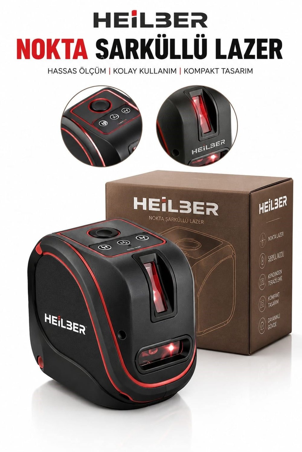 HEİLBER Kırmızı Nokta Şaküllü Lazer Terazi Profesyonel Lazer Hizalama Ölçüm Cihazı