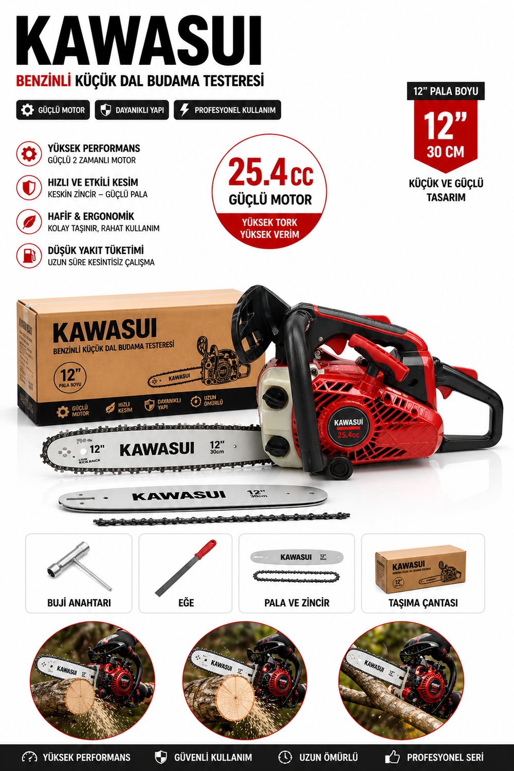 KAWASUI EBNZİNLİ DAL BUDAMA TESTERESİ 25.4 CC 12'' 30CM PALA BOYU - WX102