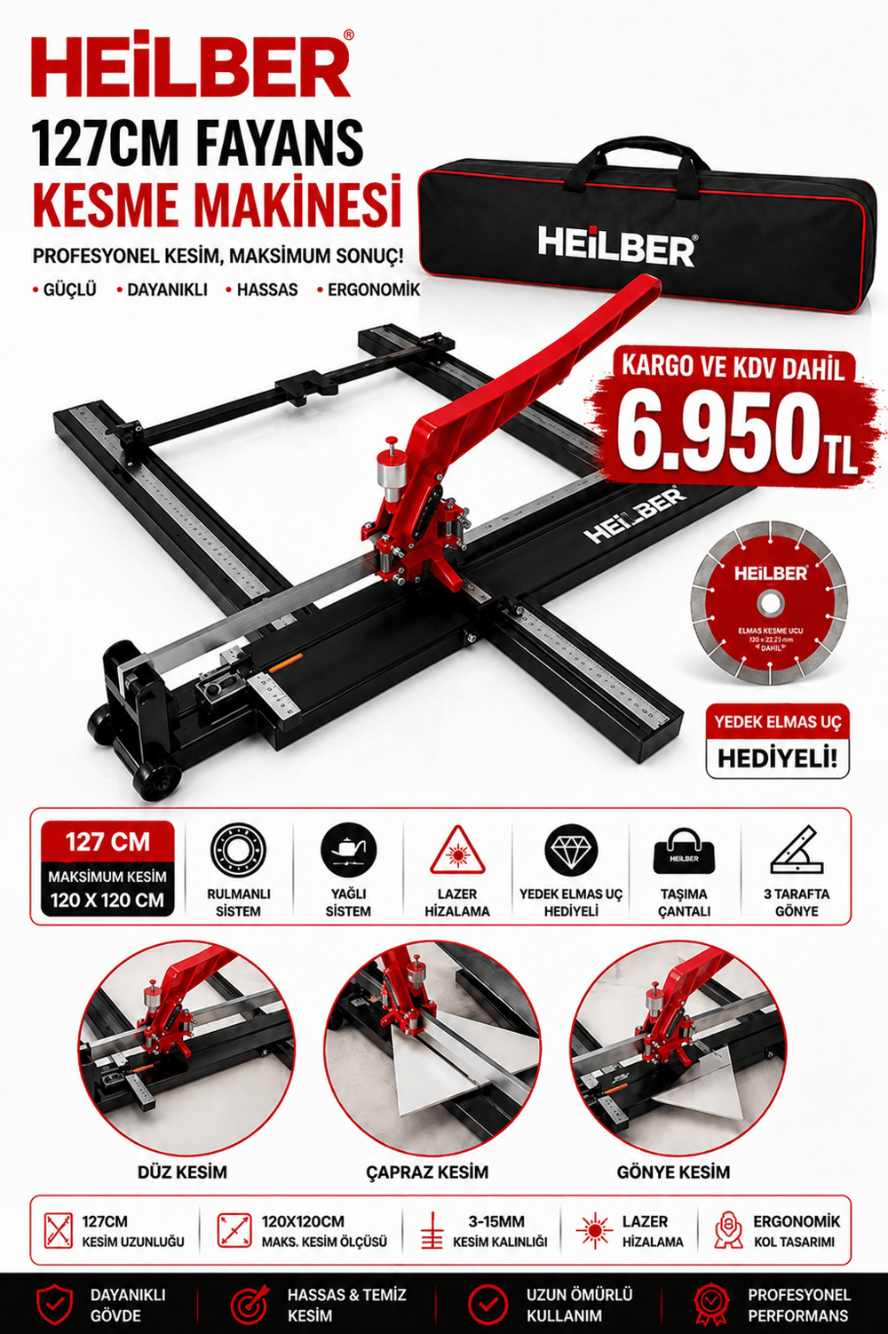 YENİ MODEL 120X60 CM LAZERLİ YAĞLI TAŞIMA ÇANTALI FAYANS KESME SERAMİK KESME MAKİNESİ