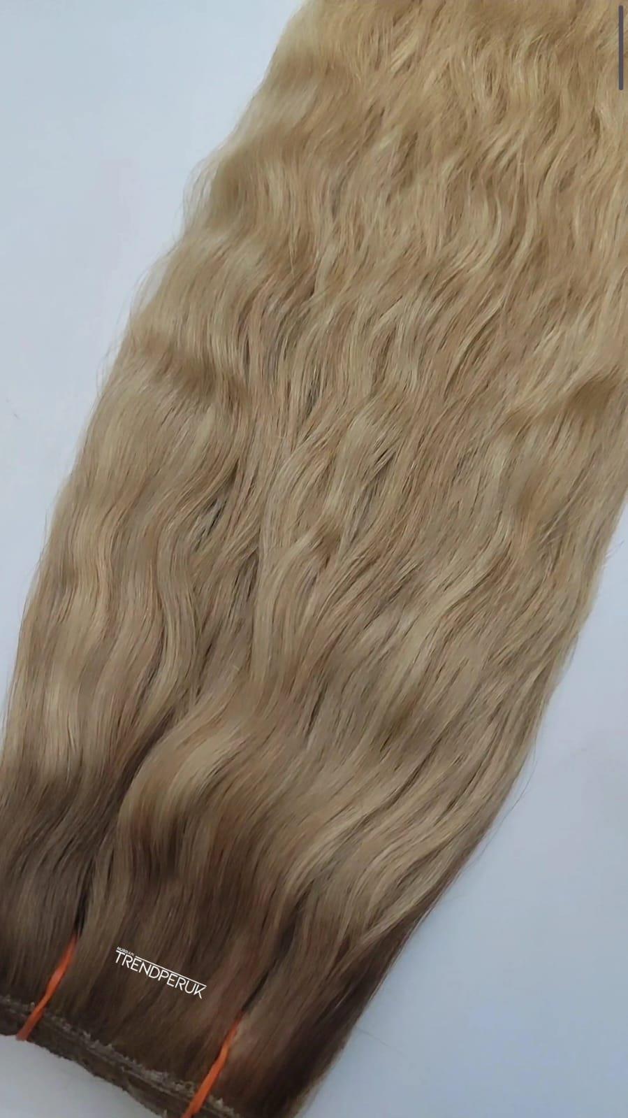 8 Parça 170 gr 65-70 cm Gerçek Saç Çıtçıt Dip Açık Kumral Alt Platin RöfleRenk