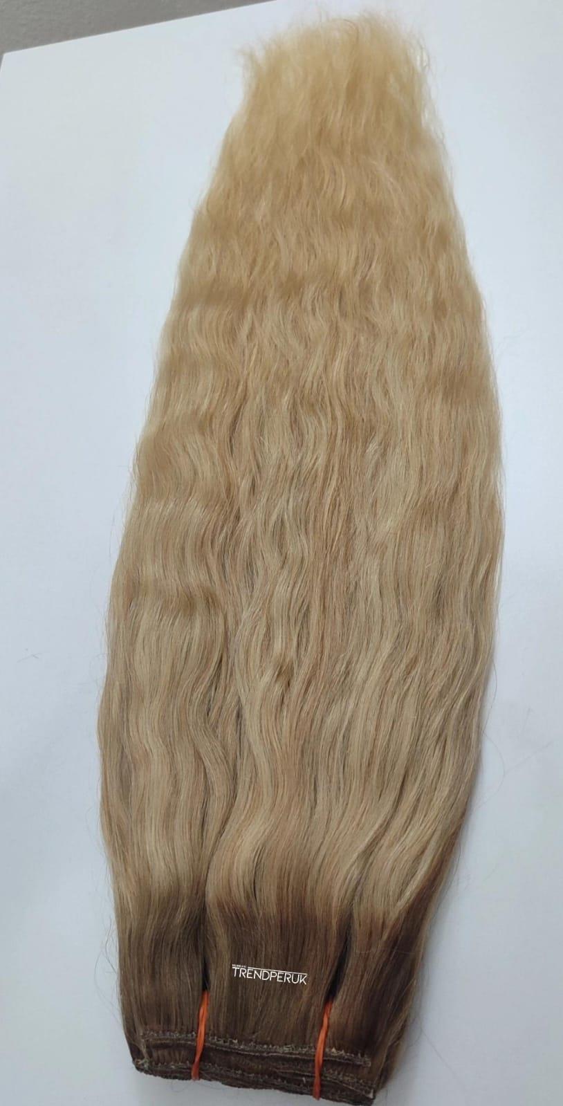 8 Parça 200 gr 65-70 cm Gerçek Saç Çıtçıt Dip Açık Kumral Alt Platin Röfle Renk