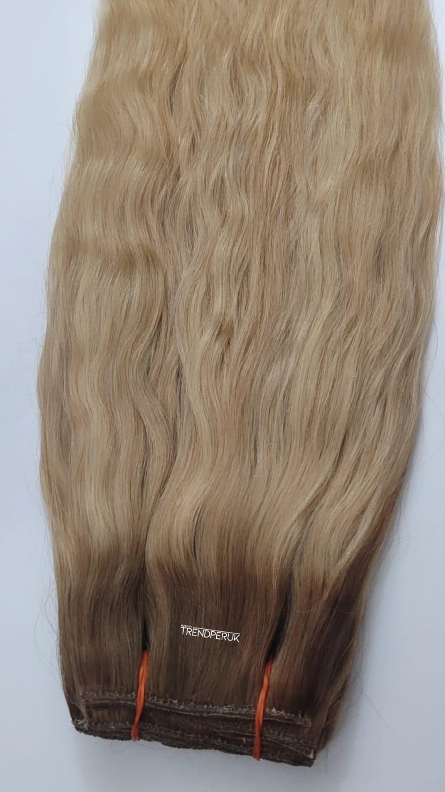8 Parça 200 gr 65-70 cm Gerçek Saç Çıtçıt Dip Açık Kumral Alt Platin Röfle Renk