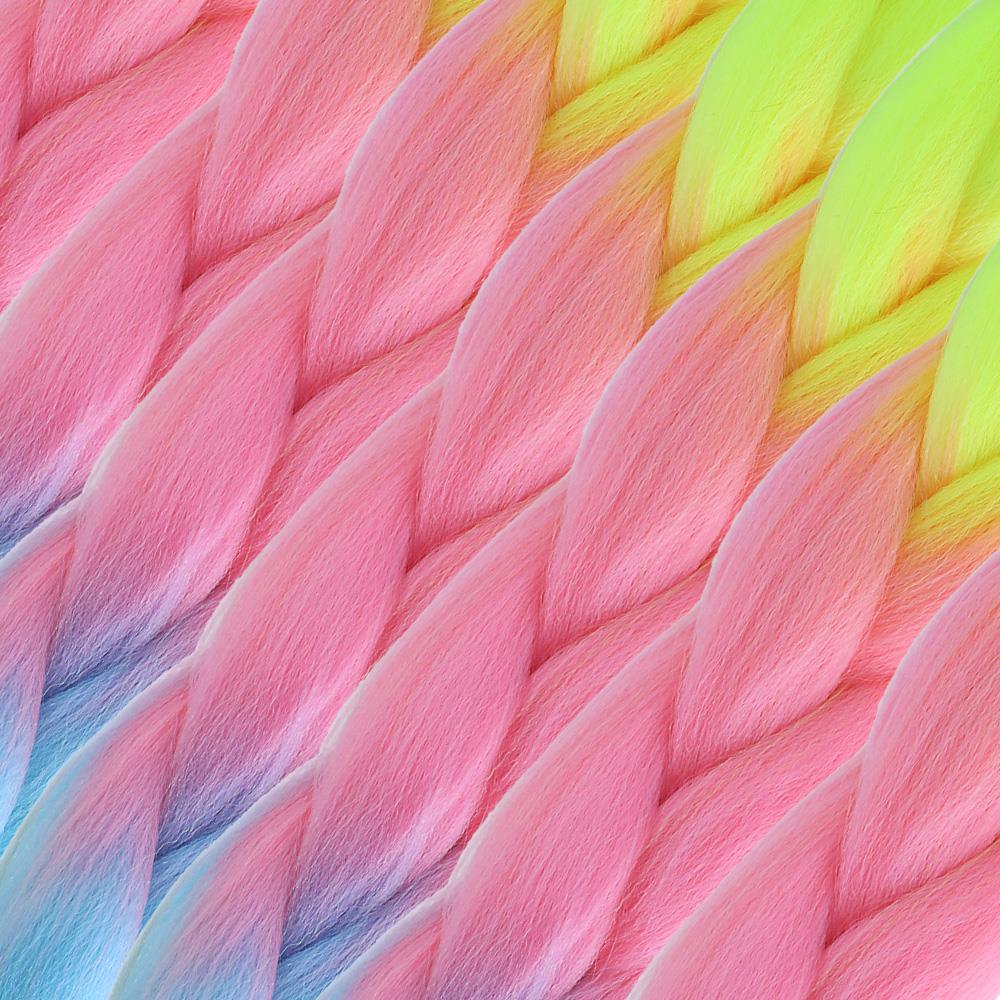Afrika Örgülük Ombreli Sentetik Saç 100 Gr. - Neon Sarı / Pembe / Açık Mavi
