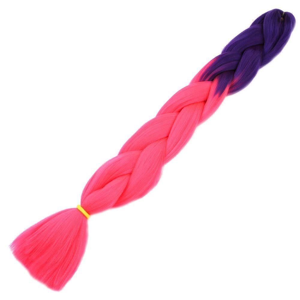 Afrika Örgüsü Ve Rasta İçin Sentetik Ombreli Saç - Mor / Neon Pembe