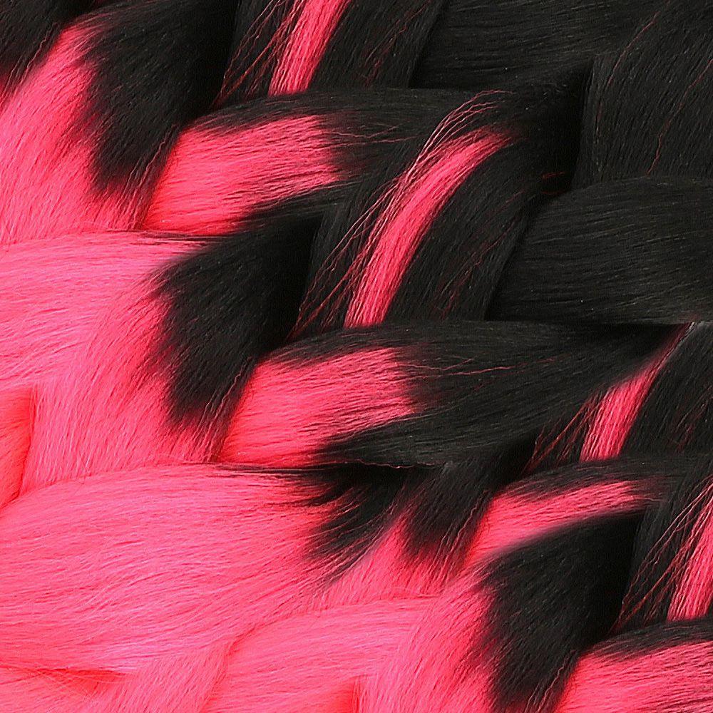 Afrika Örgüsü Ve Rasta İçin Sentetik Ombreli Saç - Siyah / Neon Pembe