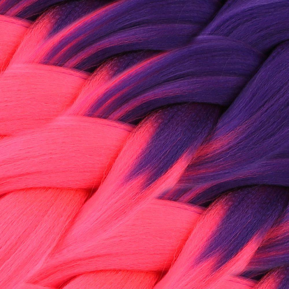 Afrika Örgüsü Ve Rasta İçin Sentetik Ombreli Saç - Mor / Neon Pembe
