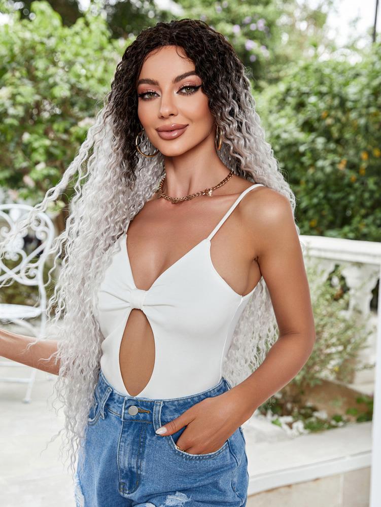 Afro Dalga Fiber Sentetik Tül Peruk - Siyah / Gri Ombreli