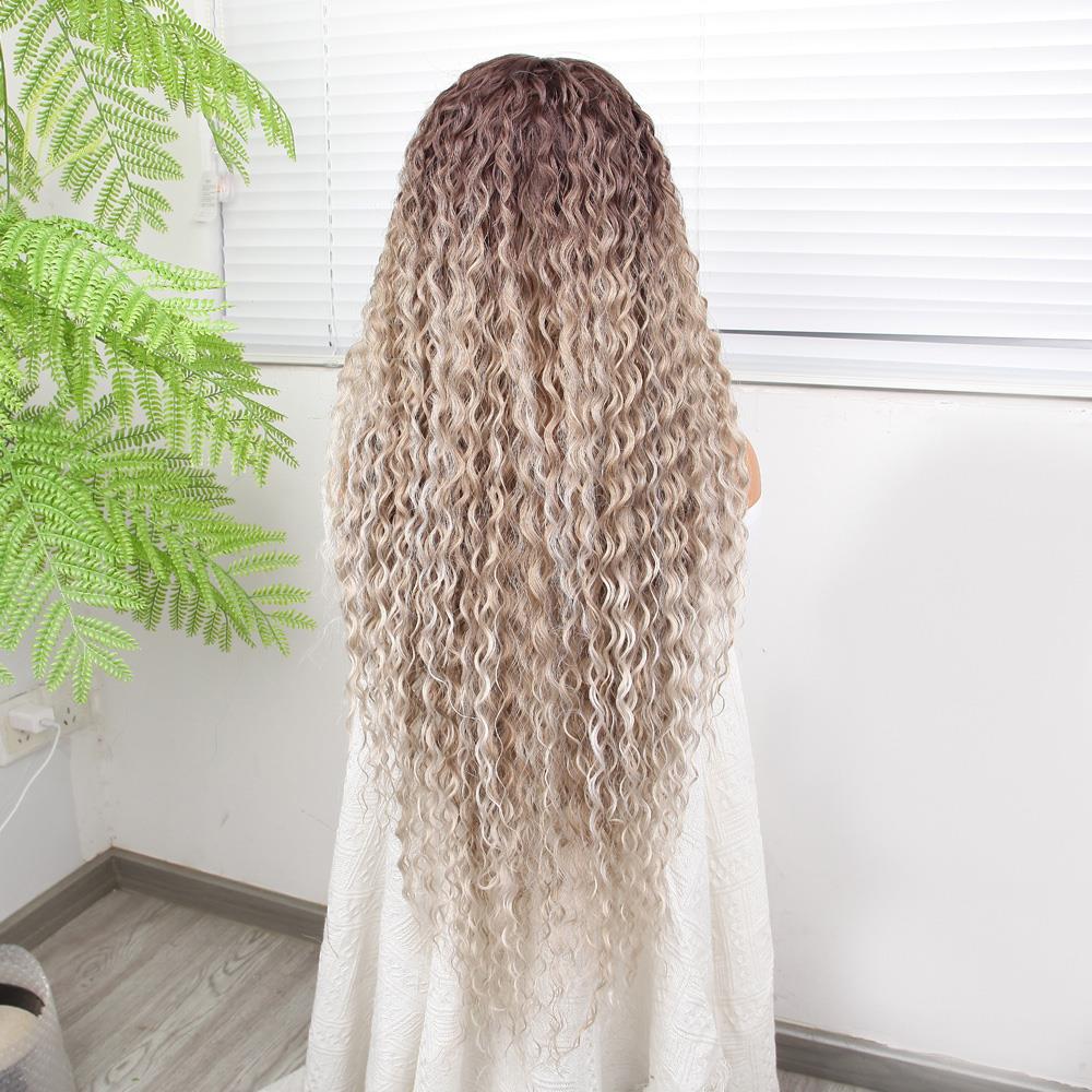 Afro Dalga Rus Kumralı Beyaz Platin Ombreli Işıltılı Fiber Sentetik Tül Peruk