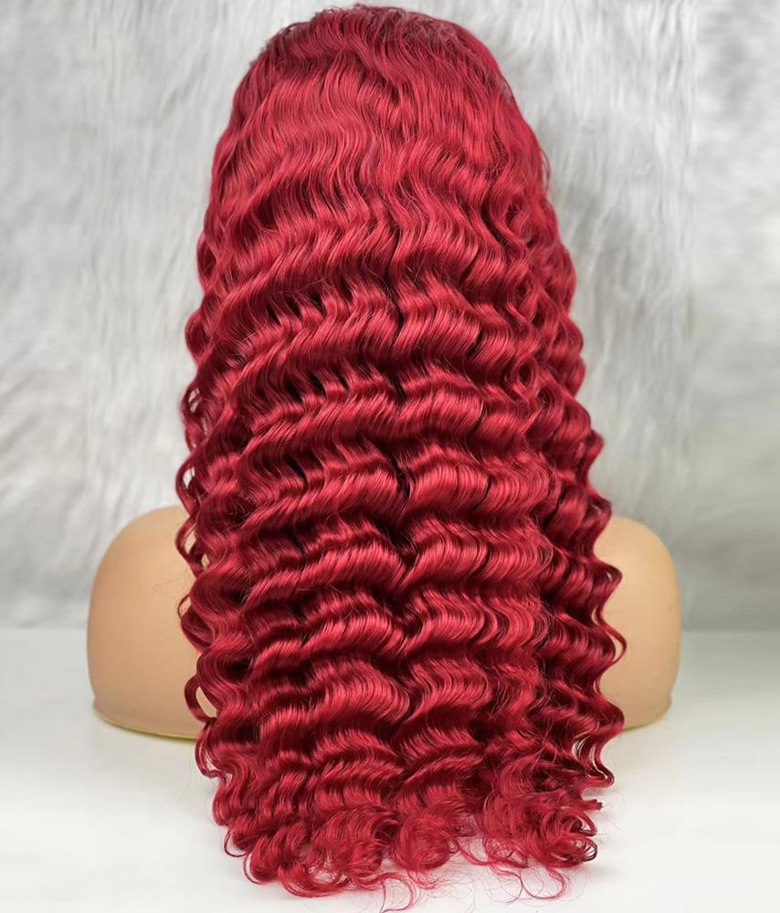 Gerçek Front Lace Tül Peruk - Yoğun Dalgalı - Kızıl 70-75cm