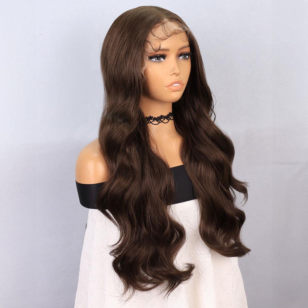 Koyu Kumral Fiber Sentetik Front Lace Tül Peruk