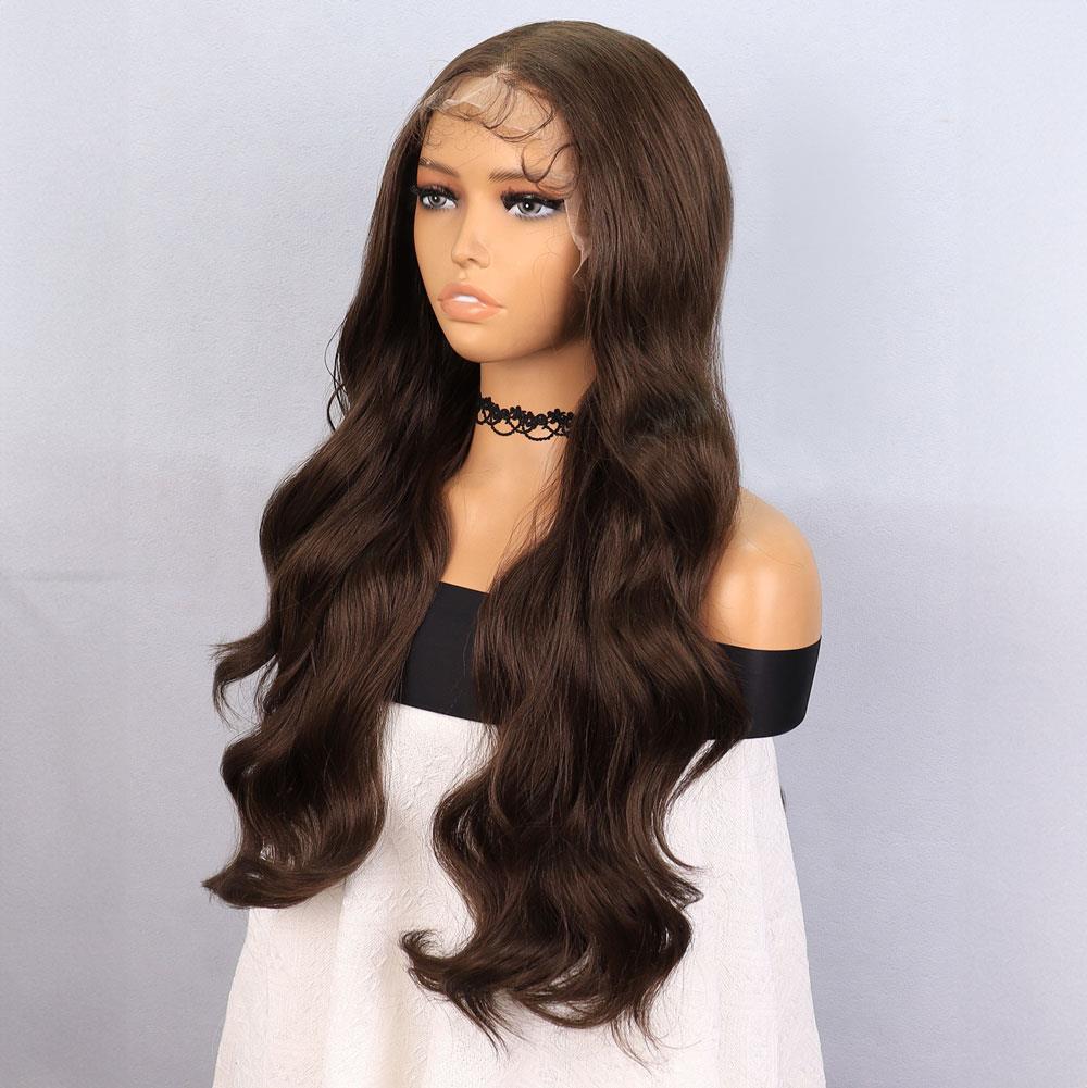 Koyu Kumral Fiber Sentetik Front Lace Tül Peruk