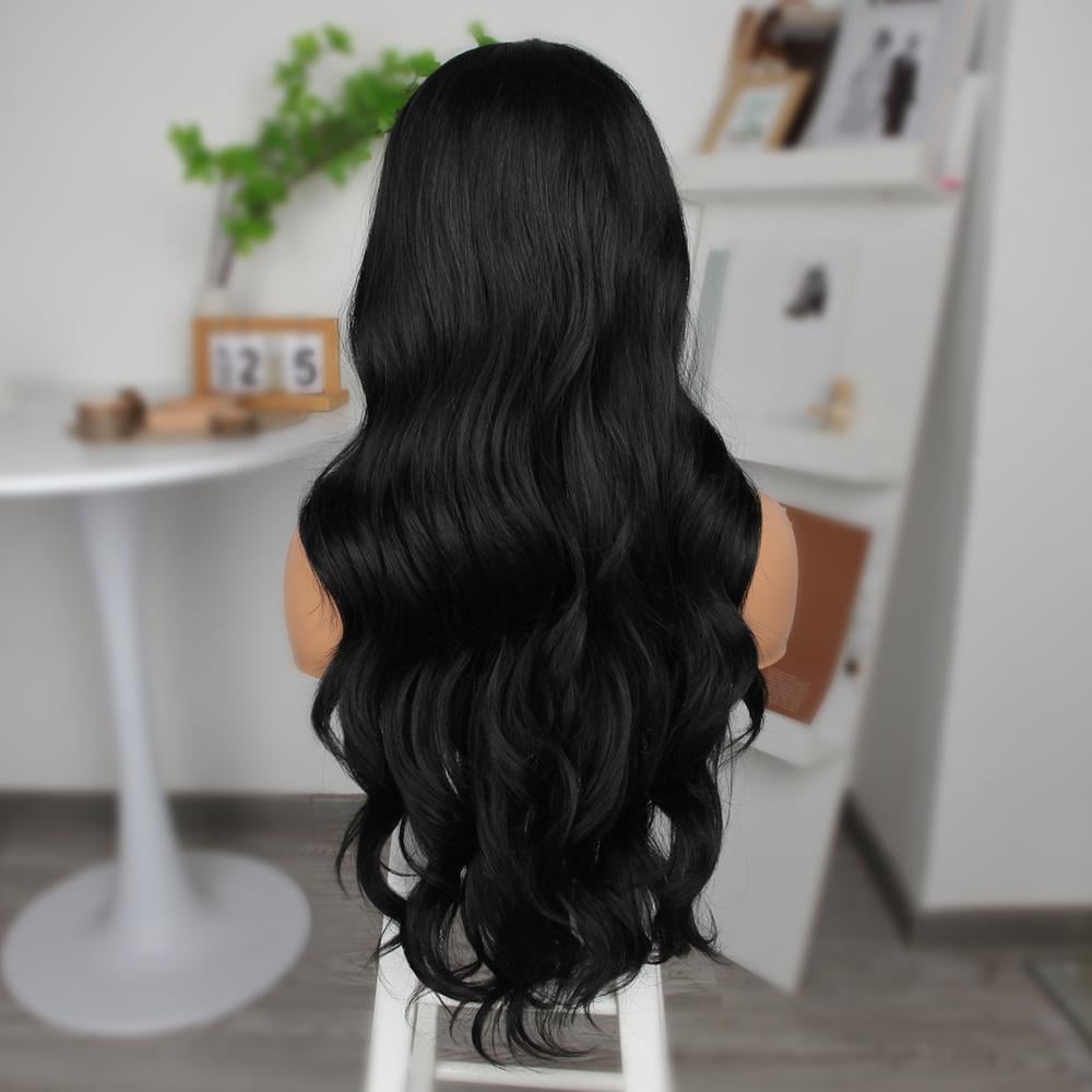 Siyah Fiber Sentetik Geniş Dalgalı Tül Peruk