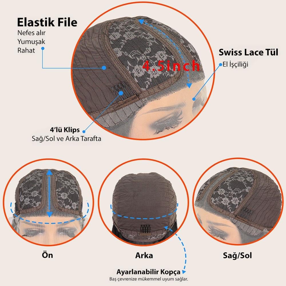 Siyah Uzun Dalgalı  Fiber Sentetik Tül Peruk