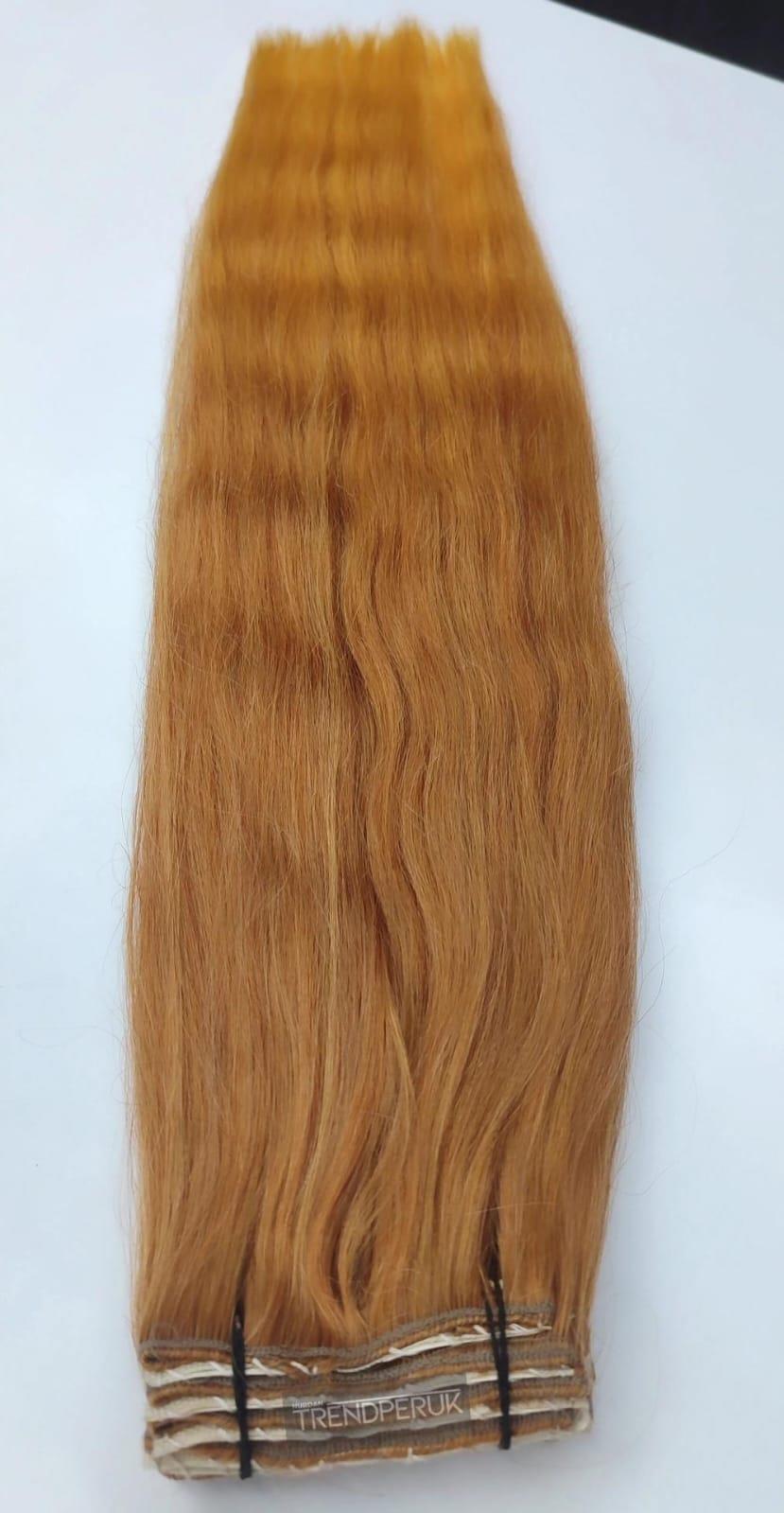 8 Parça 170 gr 65-70 cm Gerçek Saç Çıtçıt Açık Bakır Renk