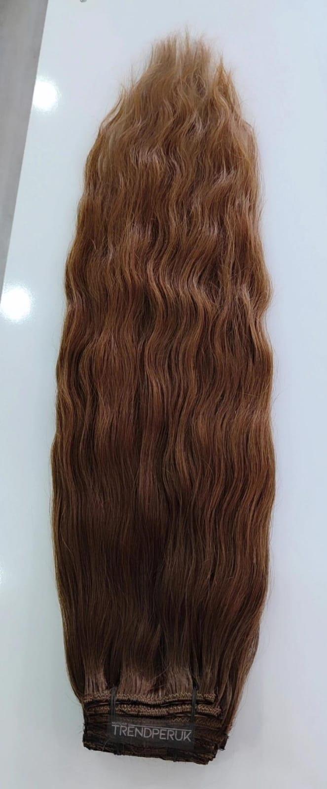 8 Parça 170 gr 65-70 cm Gerçek Saç Çıtçıt Dip Kumral Alt Açık Kumral Renk