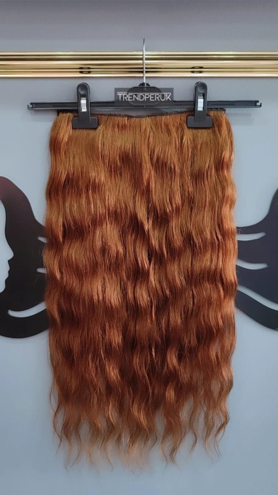 Yarımay + 2 Yan 65-70 cm Gerçek Saç Çıtçıt Bakır Kumral Renk